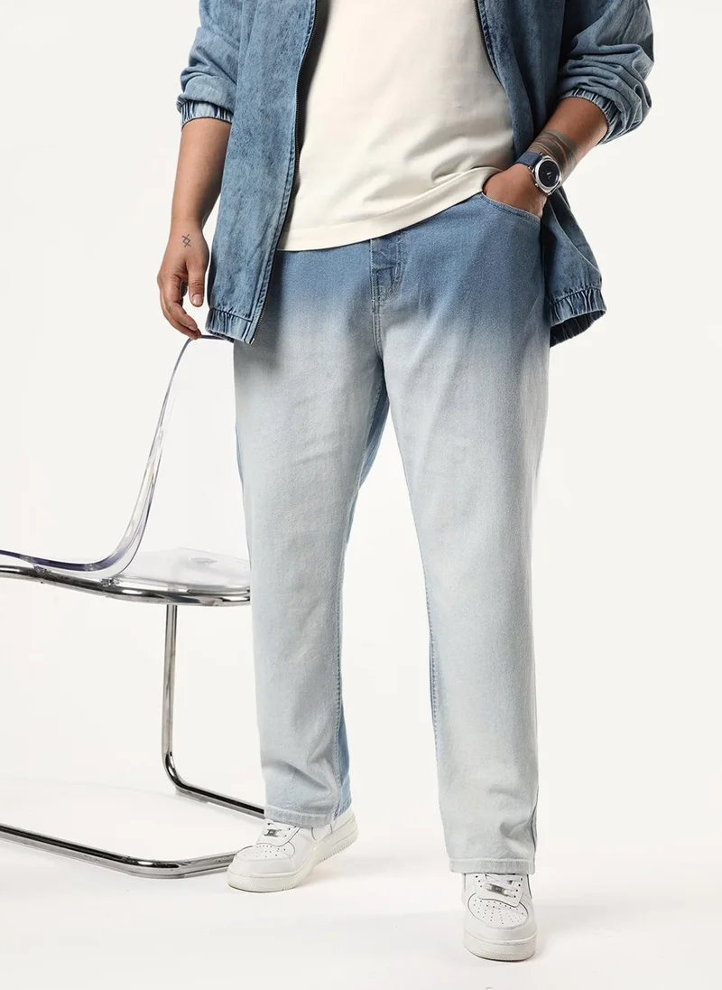 أوربانو فاشن Urbano Plus Men's Ice Blue Straight Fit Heavy Washed Faded Denim Jeans Stretchable